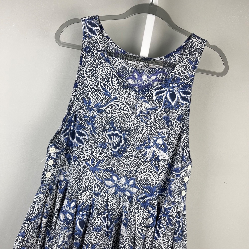 Just Class Vintage Batik Print Dress Womens M Blue Floral Sleeveless 100% Cotton